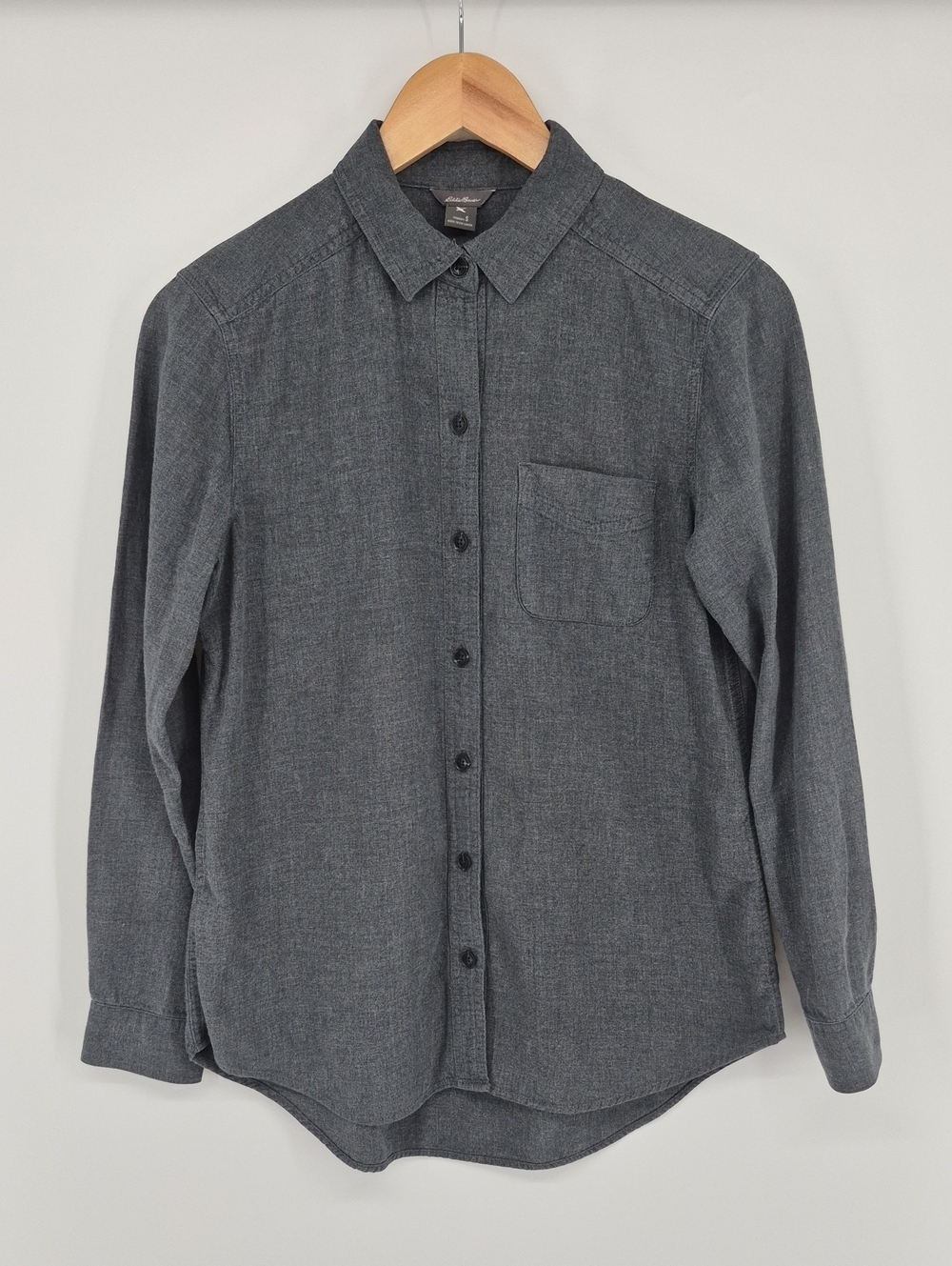 Eddie Bauer Button Up Long Sleeve Cotton Gray Women's Shirt Size Small